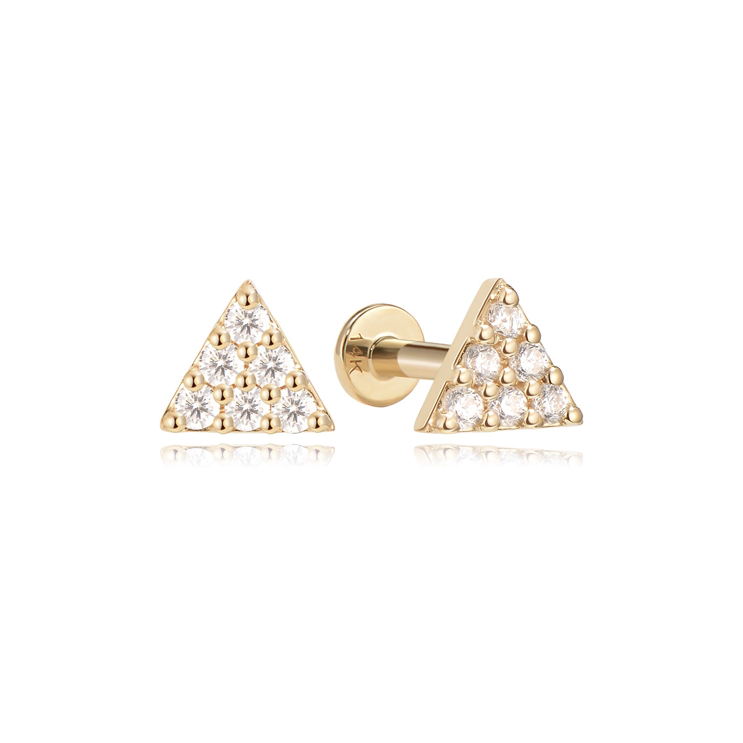 14k Diamond Triangle Flatback Studs