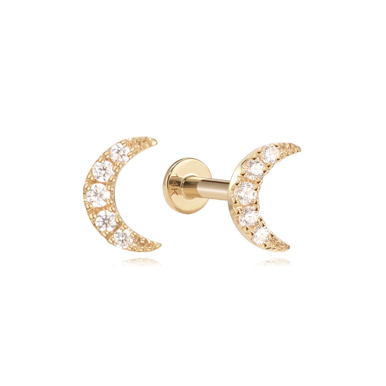 14k Diamond Crescent Moon Flatback Studs