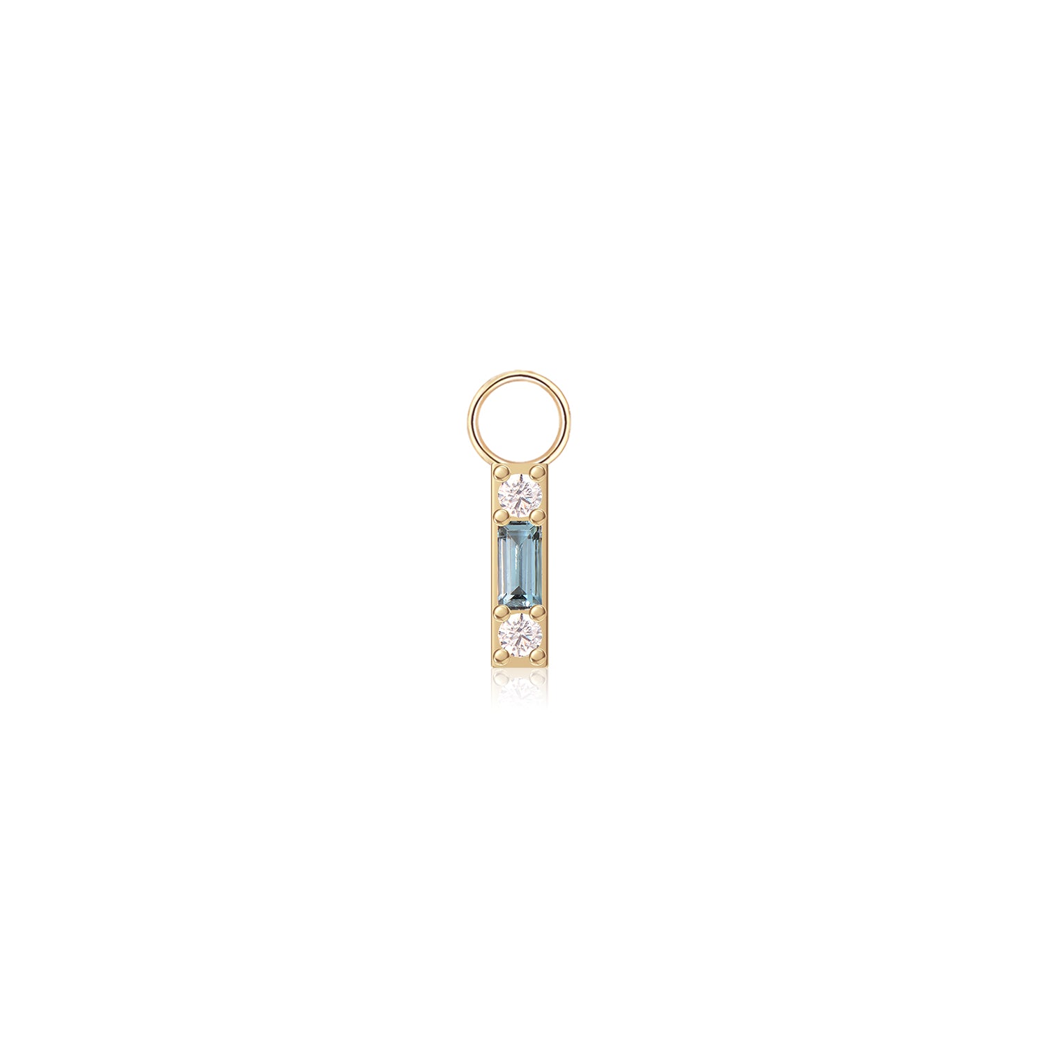14K Two Diamond Blue Topaz Hoop Charm