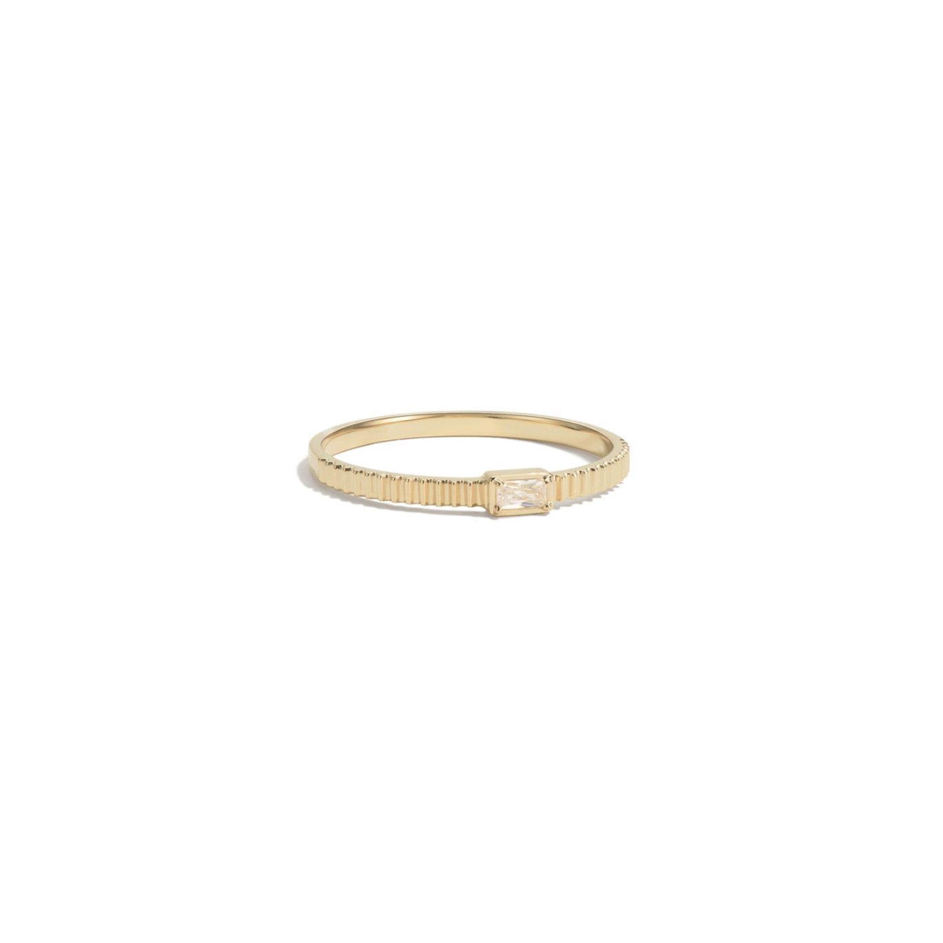 14k Diamond Baguette Ribbed Ring