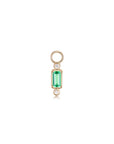 14k Emerald Baguette + Diamonds Hoop Charm