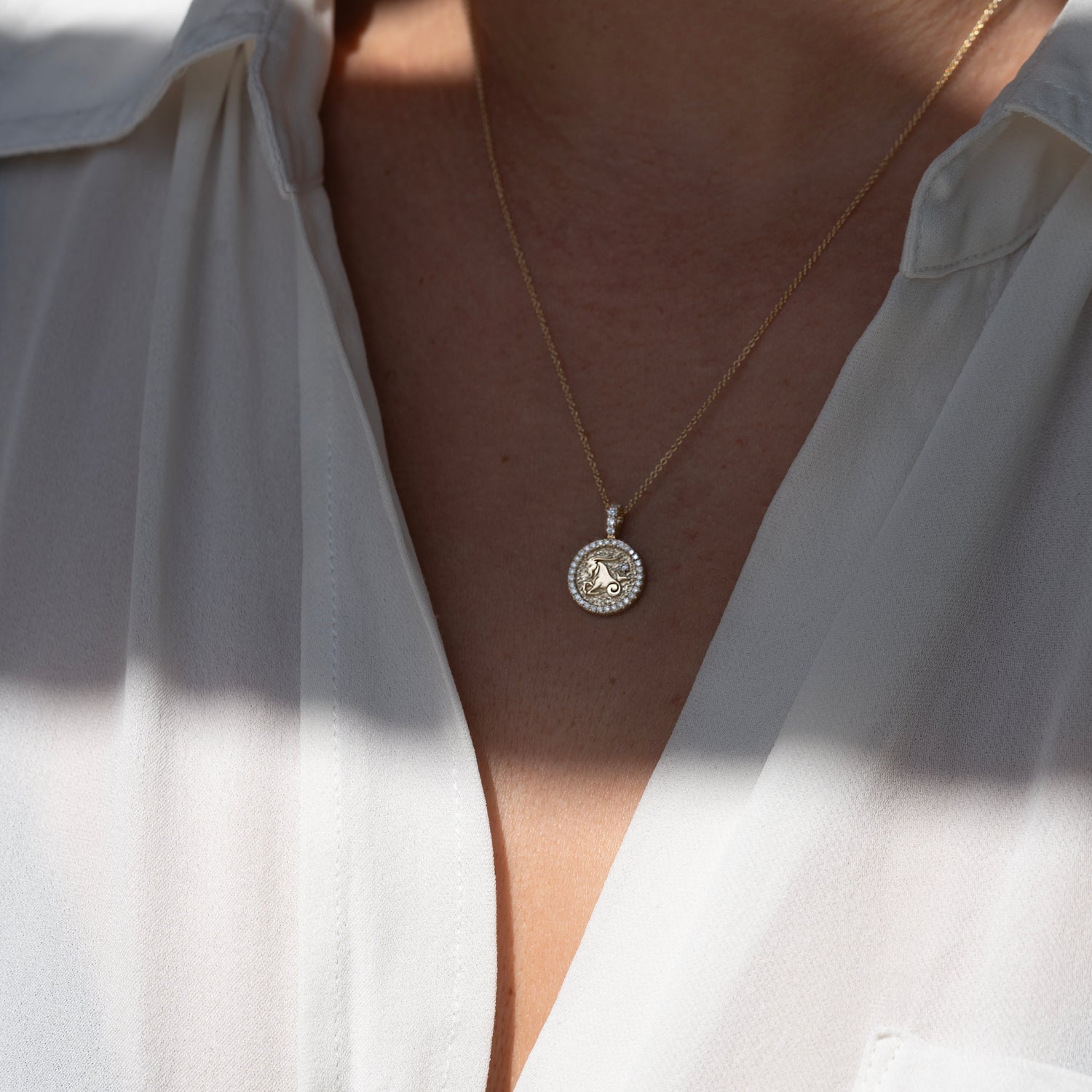 14k Diamond Halo Zodiac Necklace