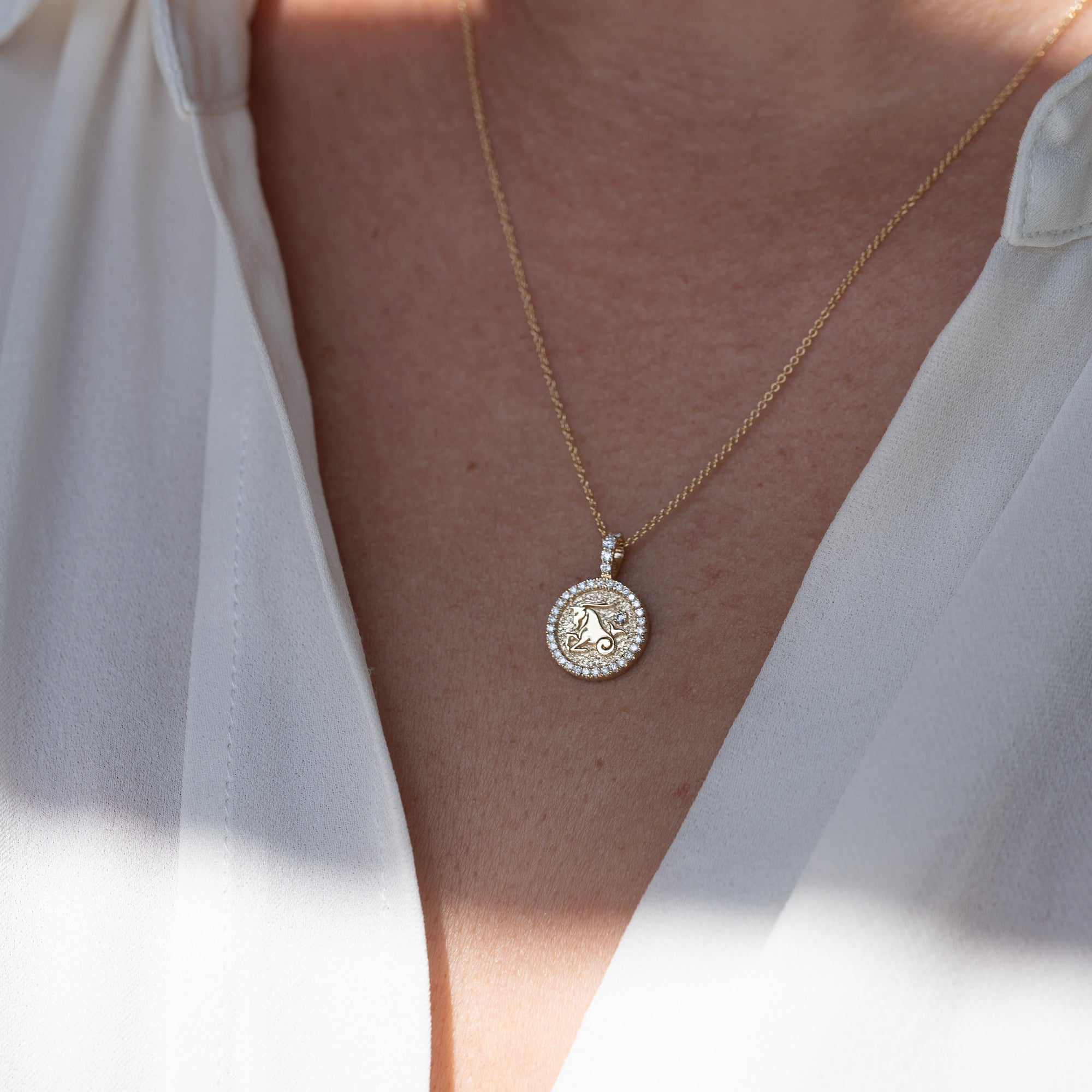 14k Diamond Halo Zodiac Necklace