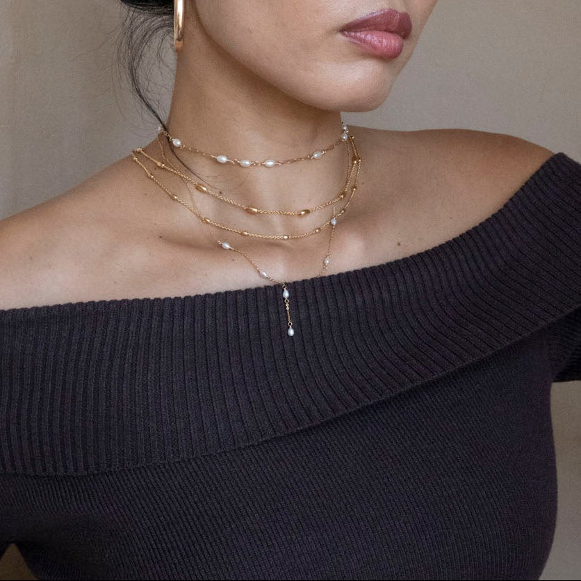 Gold Filled Small Oval Beaded Satellite Necklace