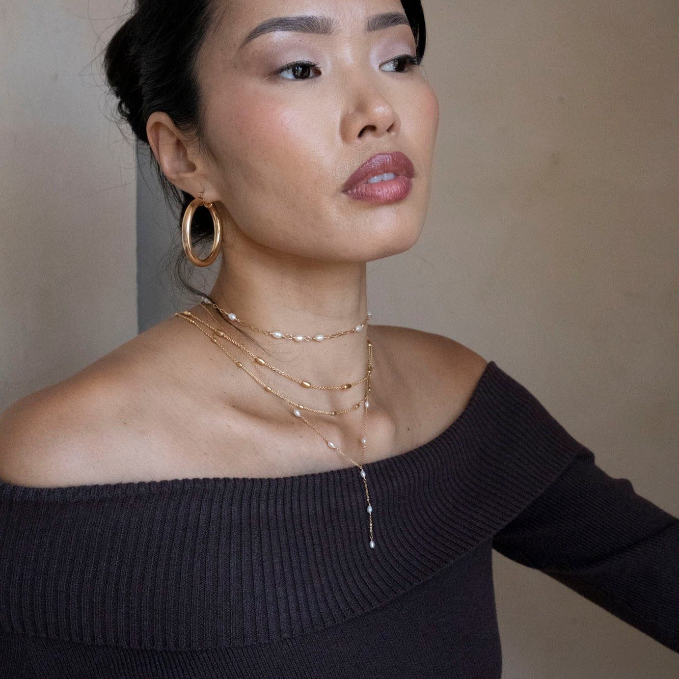 Gold Filled Small Oval Beaded Satellite Necklace