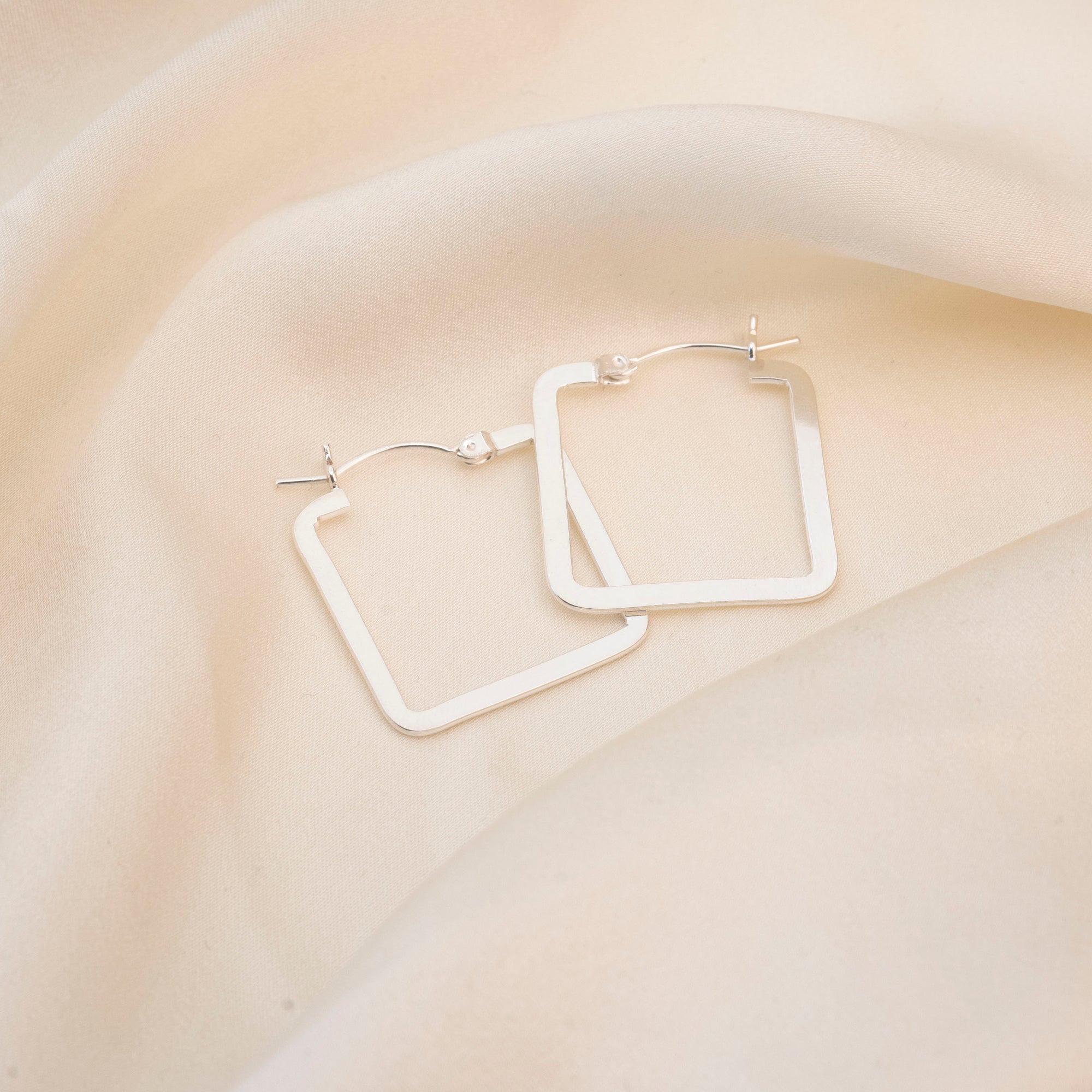 Silver Square Flat Hoops