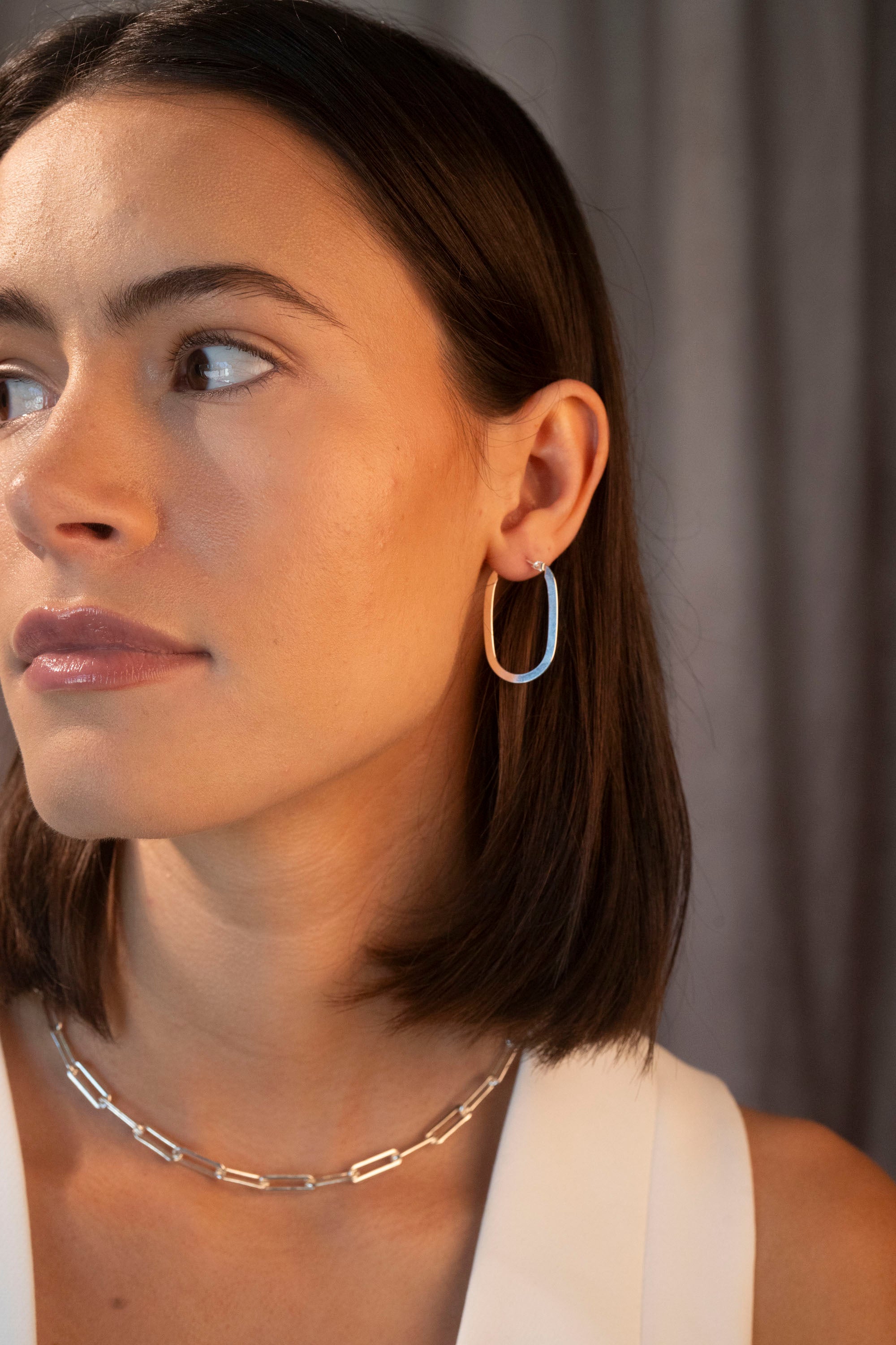 Silver Flat Shape Oval Hoops