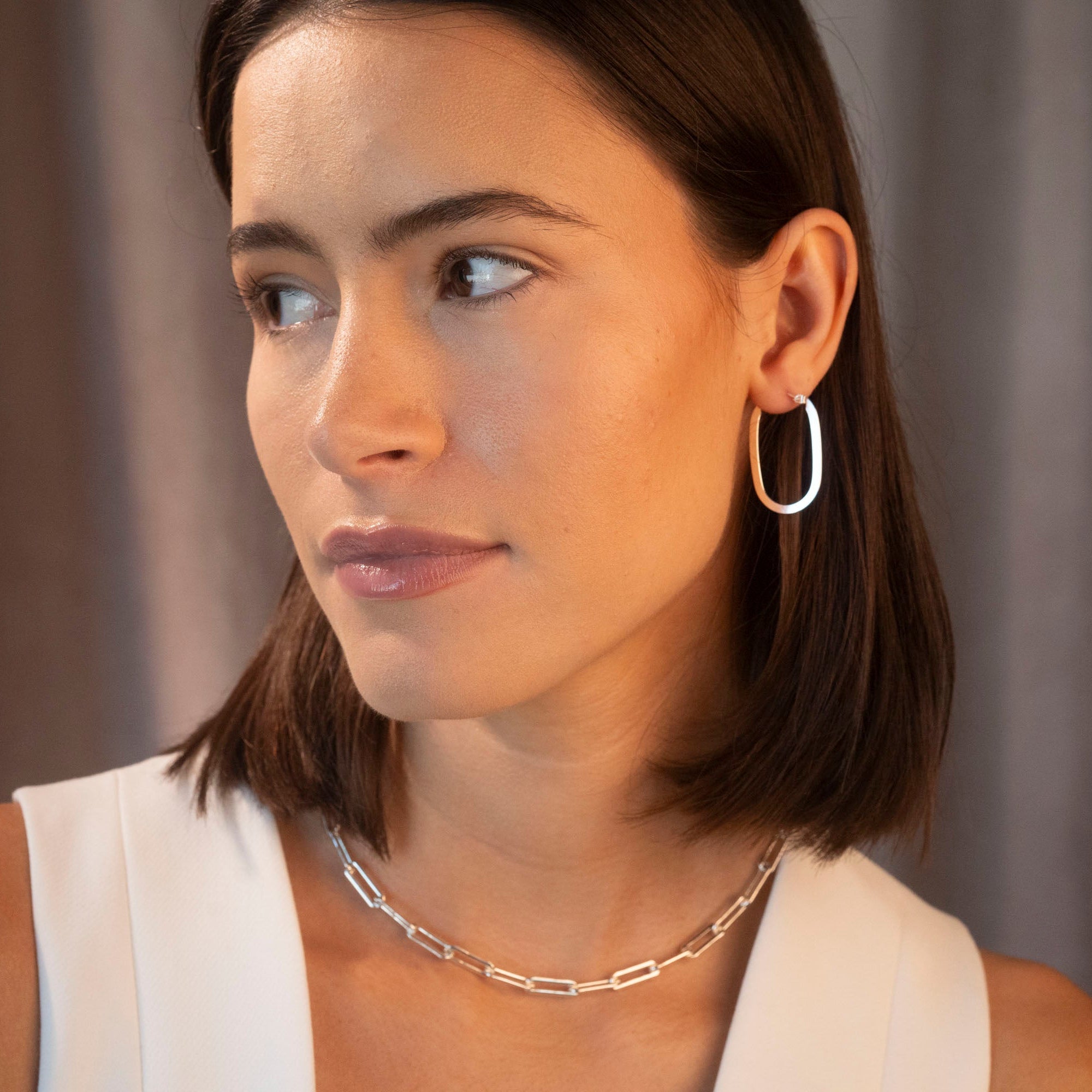 Silver Flat Shape Oval Hoops