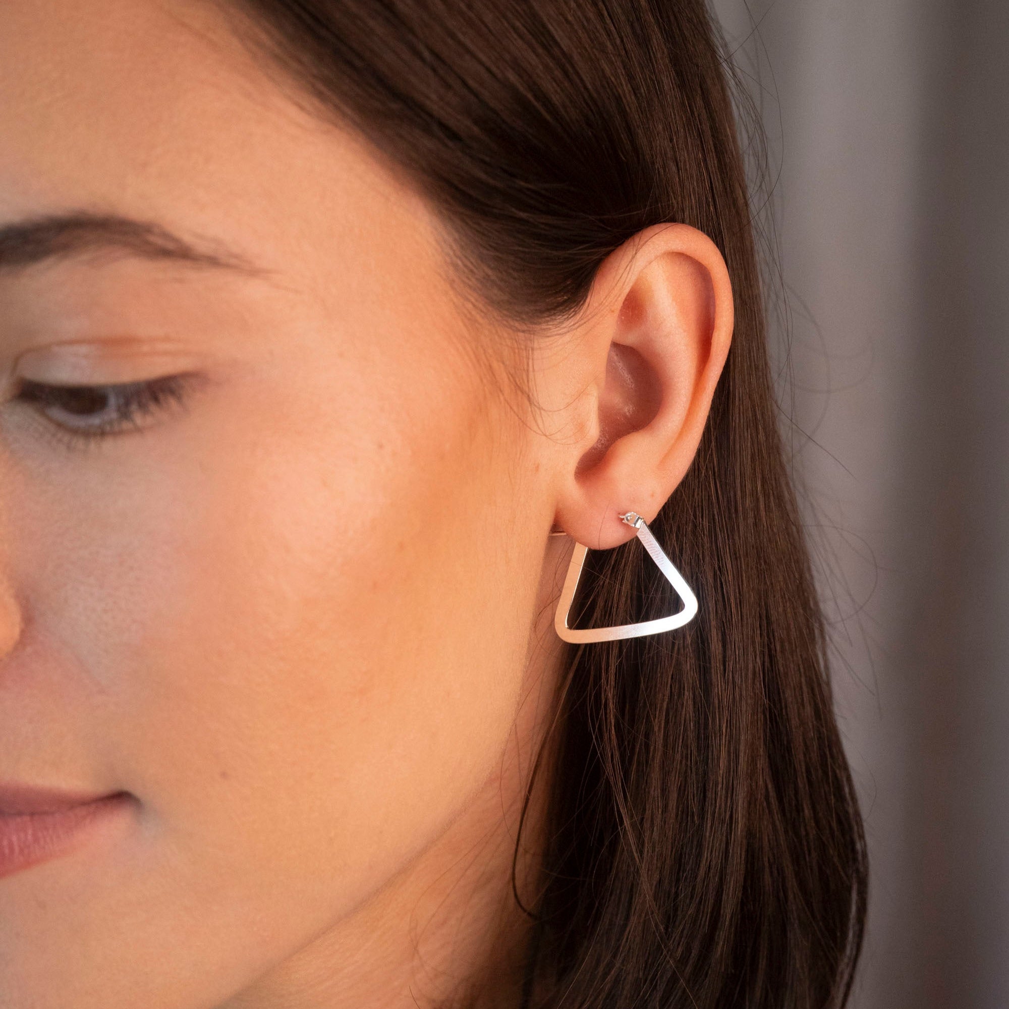 Silver Flat Triangle Hoops