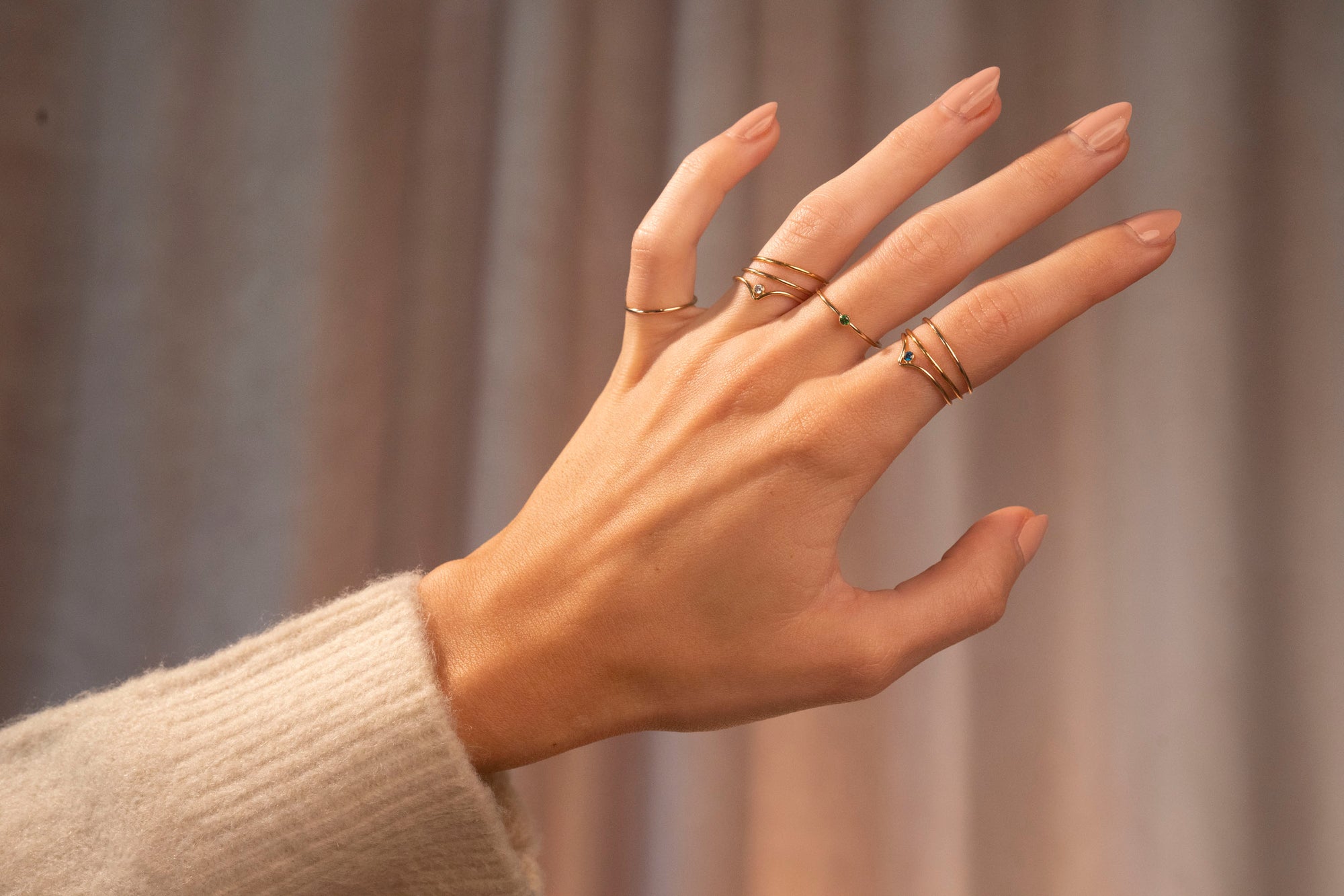 Gold Filled Aqua Blue Crystal Chevron Stacker