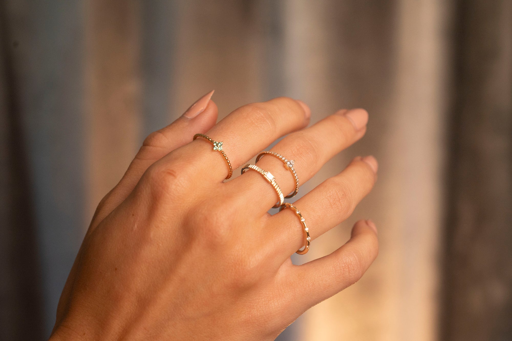 14k Diamond Baguette Ribbed Ring