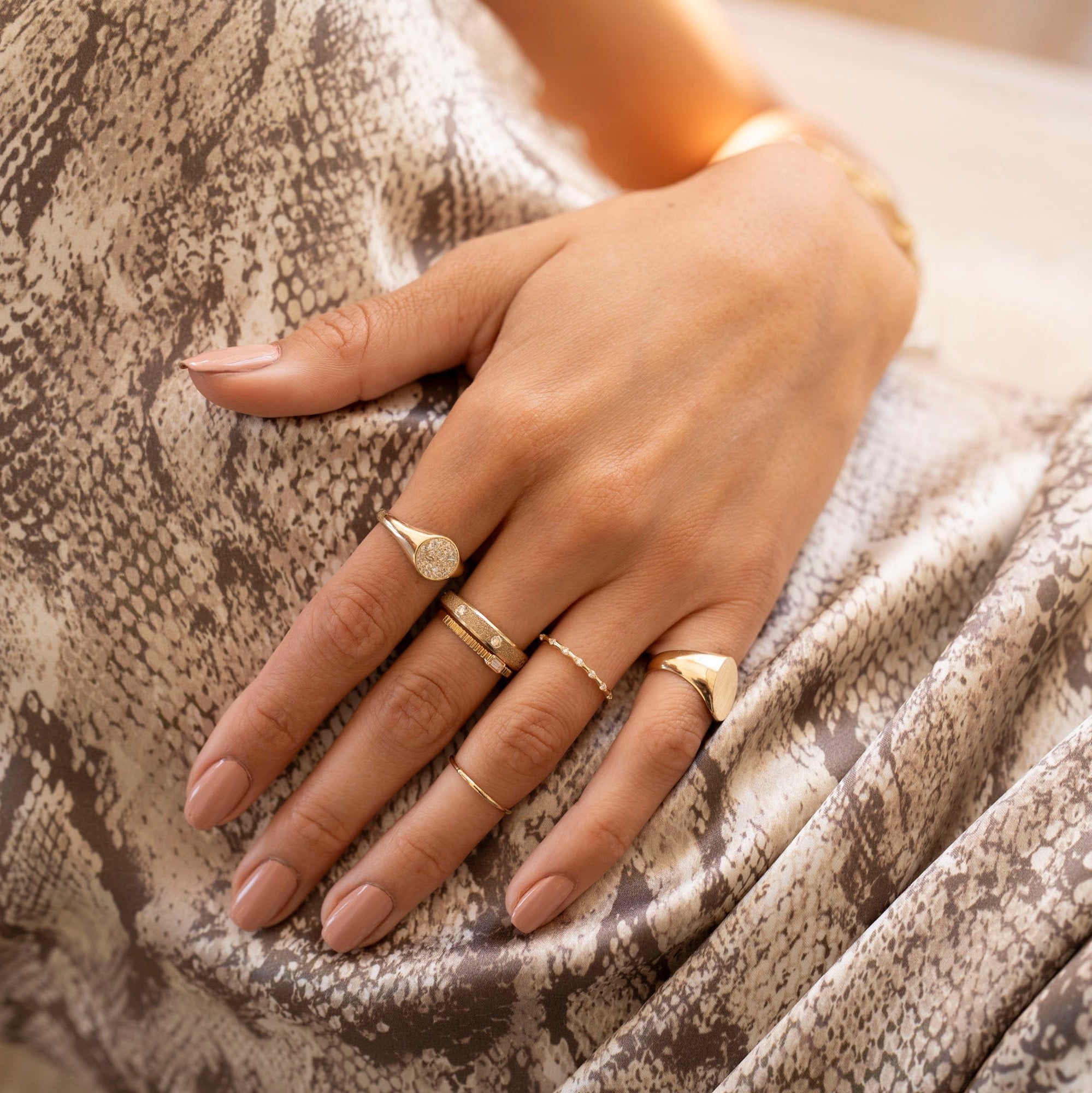 14k Diamond Baguette Ribbed Ring
