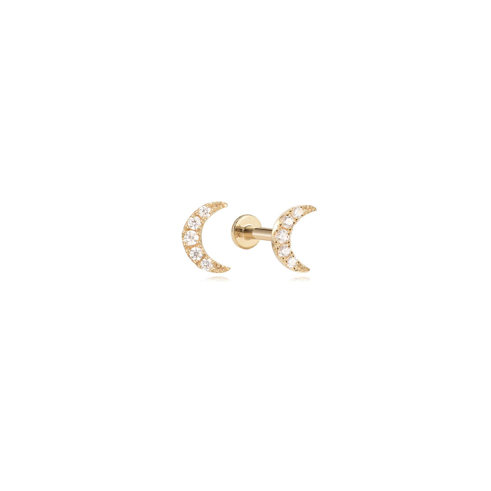 14k Diamond Crescent Moon Flatback Studs