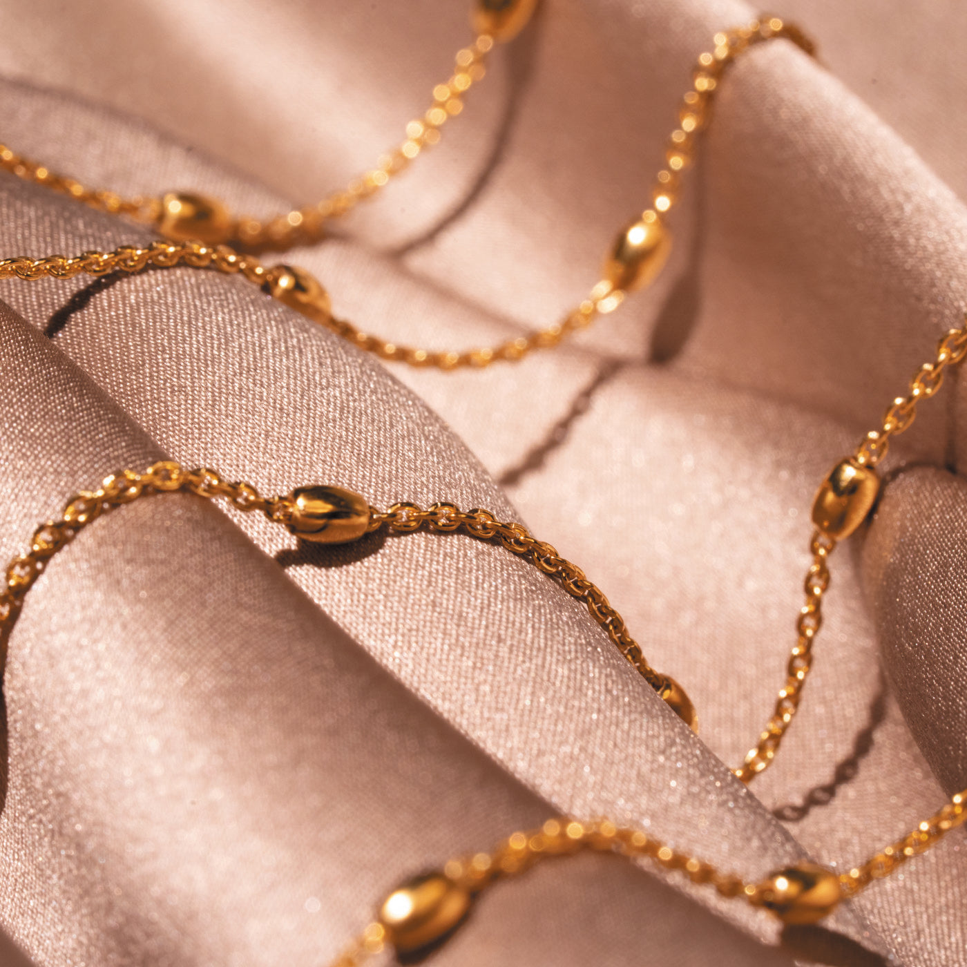 Gold Filled Small Oval Beaded Satellite Necklace