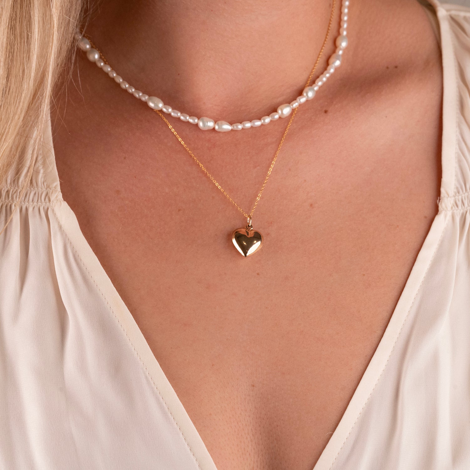 Gold Filled Puffy Heart Necklace