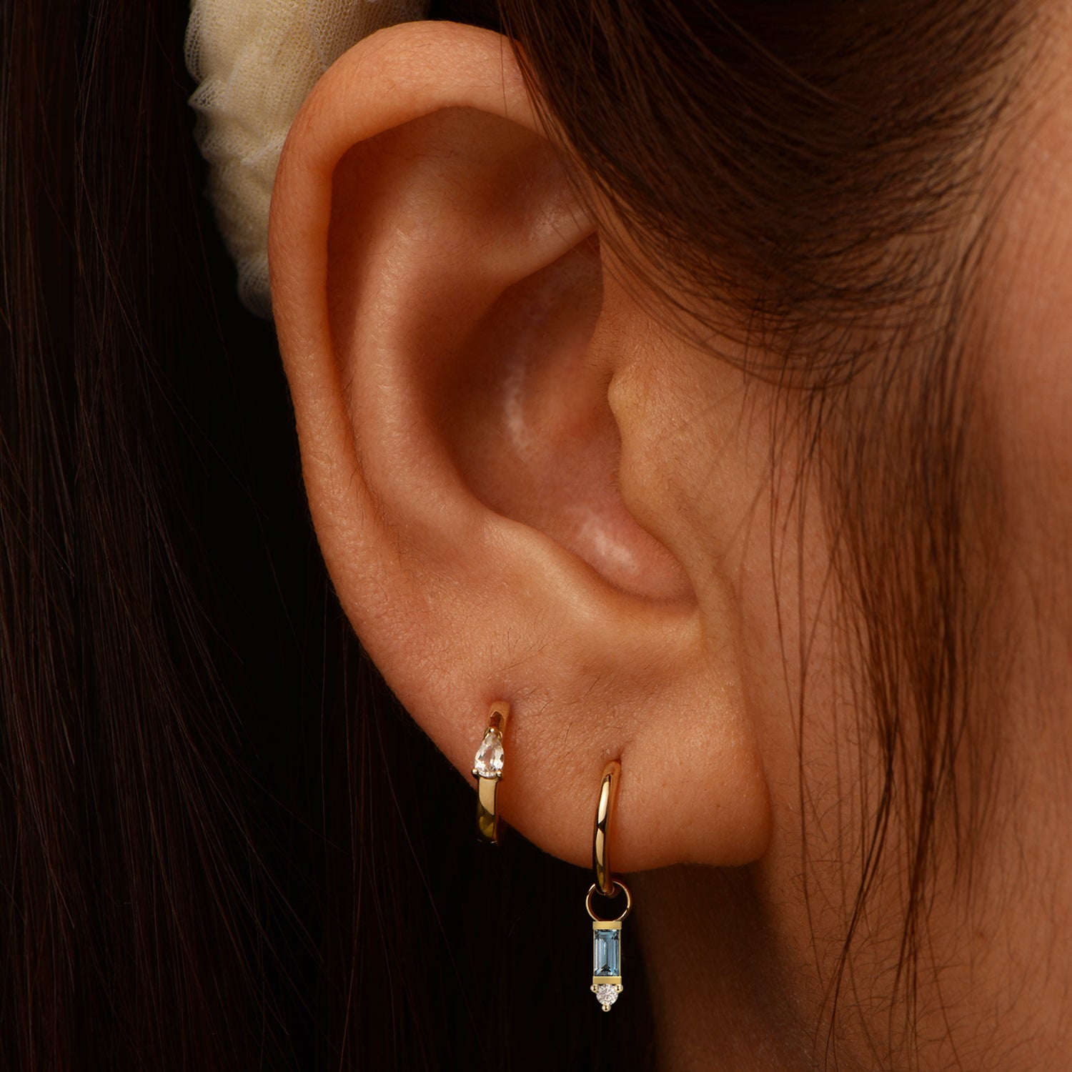 14k Diamond and Blue Topaz Hoop Charm