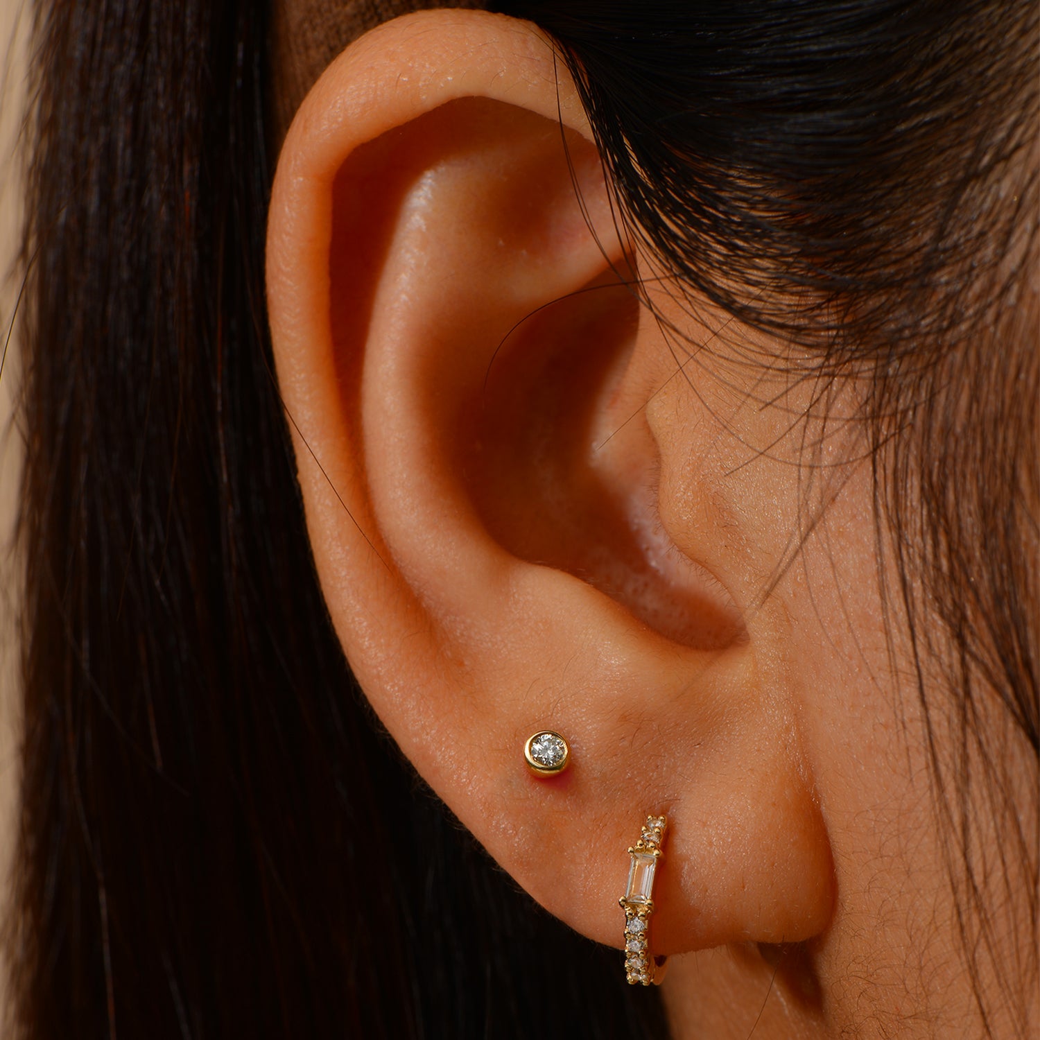 14k Dainty Diamond Huggies