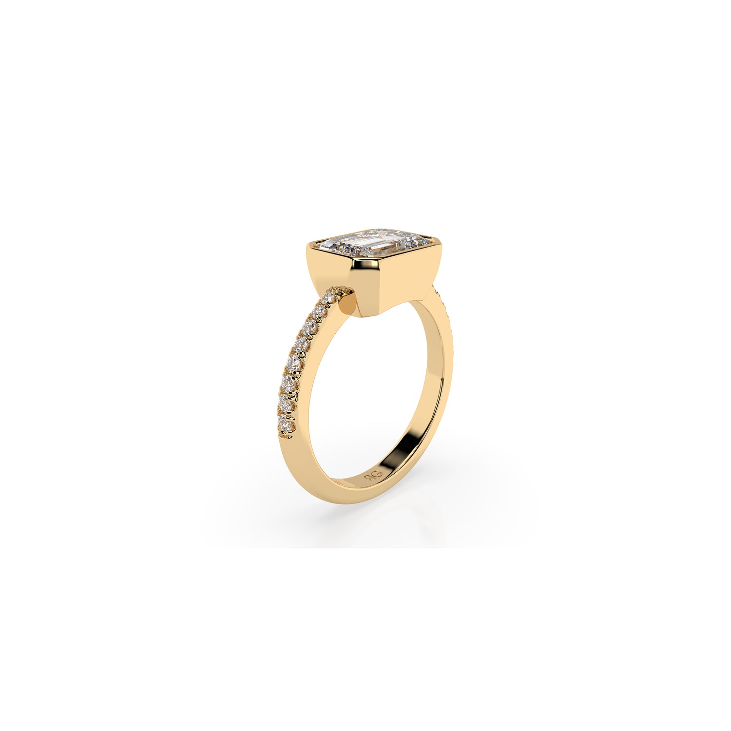 14k Emerald Pave East West Bezel Ring