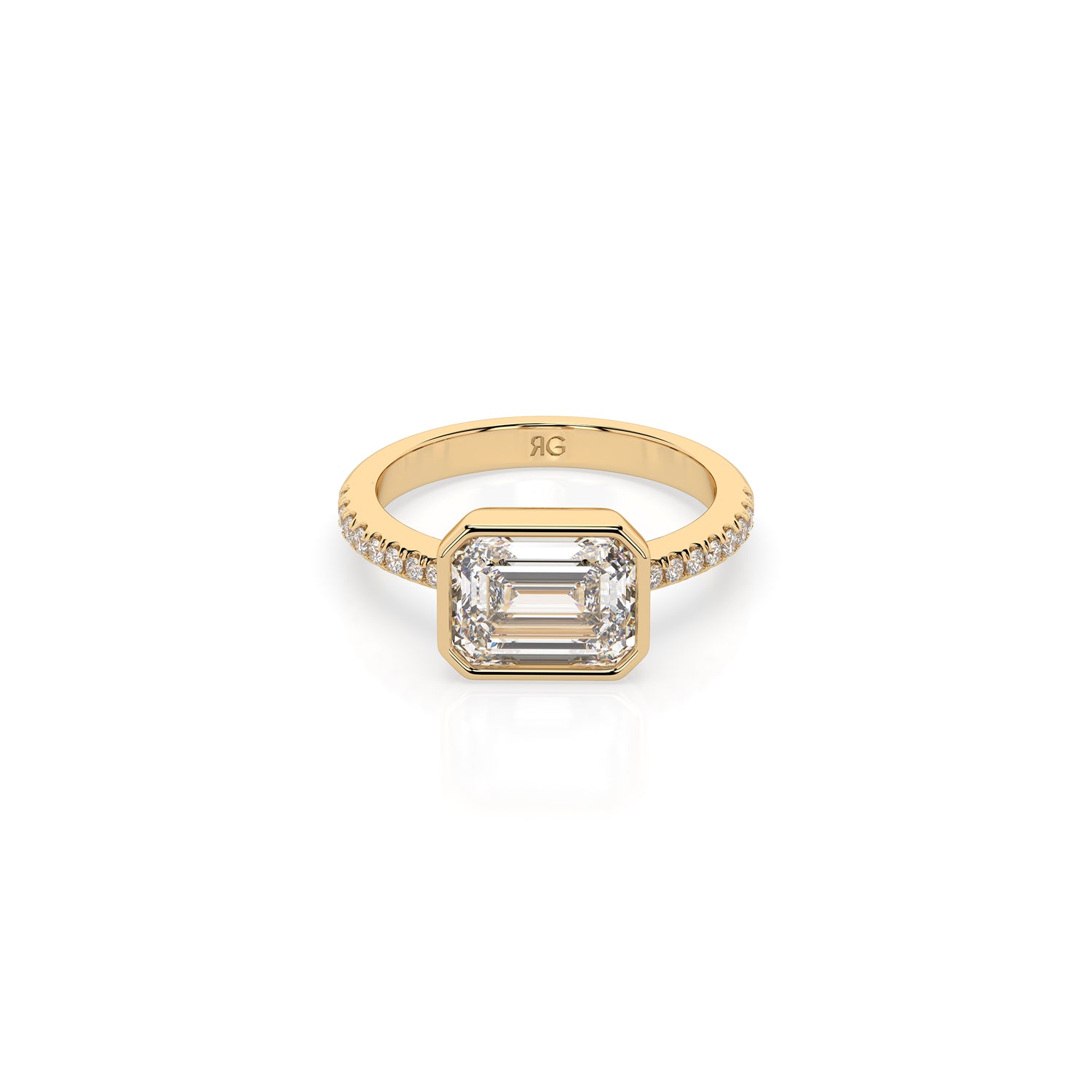 14k Emerald Pave East West Bezel Ring