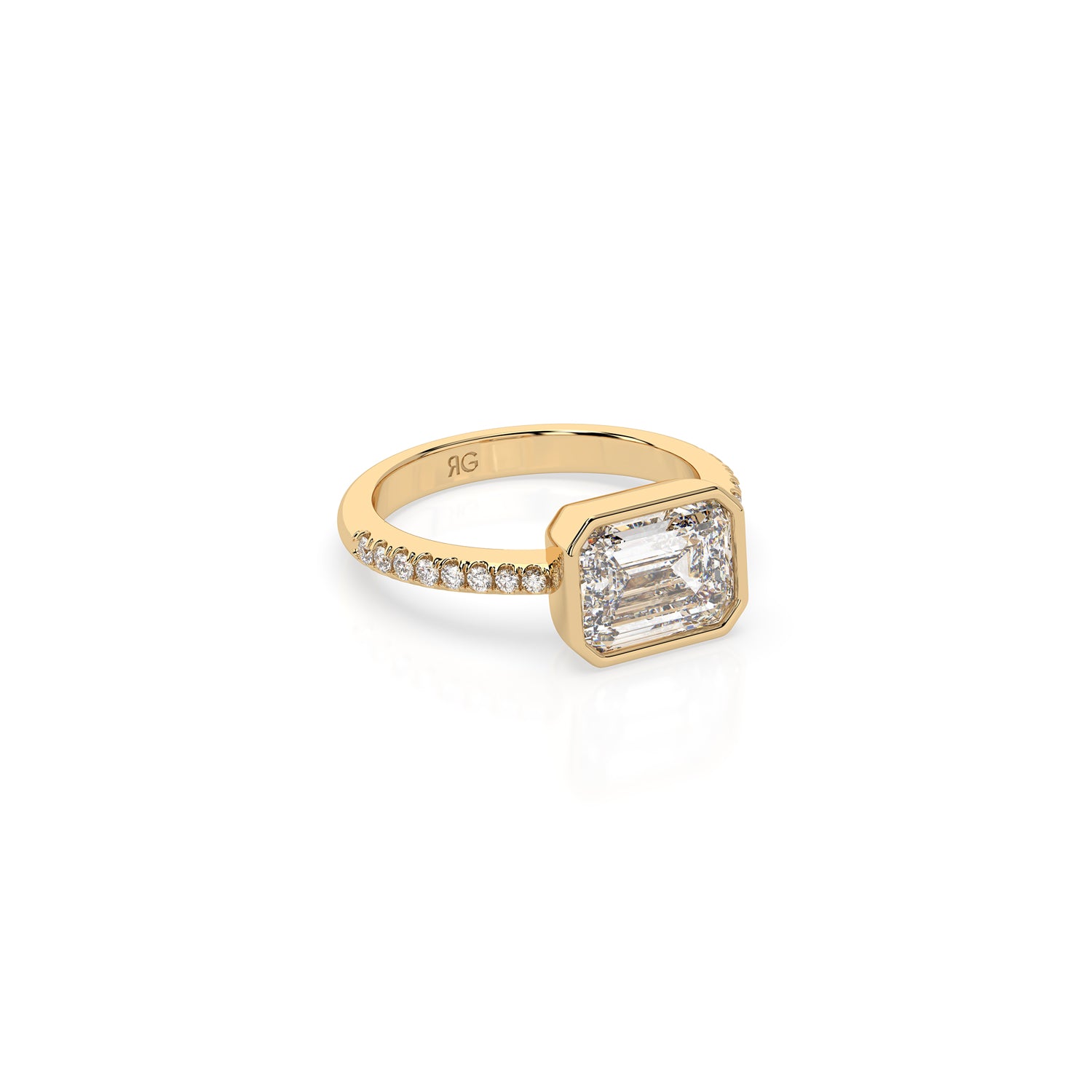 14k Emerald Pave East West Bezel Ring