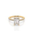 14k Emerald Cut Solitaire Pave Band | Hidden Halo