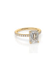 14k Emerald Cut Solitaire Pave Band | Hidden Halo
