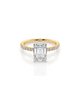 14k Emerald Cut Solitaire Pave Band | Hidden Halo