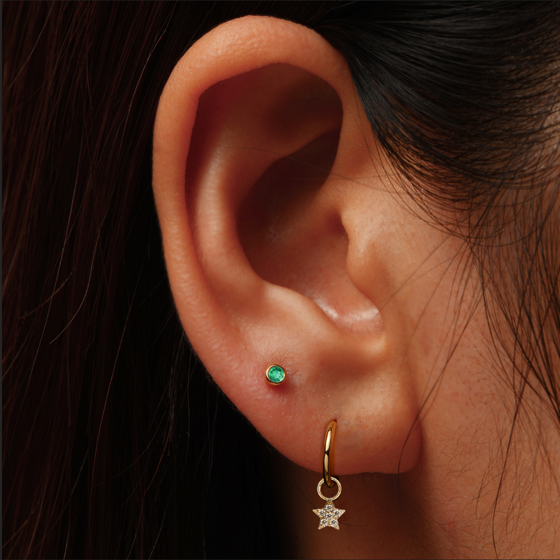 14k Diamond Star Hoop Charm