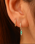 14k Emerald Baguette + Diamonds Hoop Charm