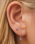 14k Blue Sapphire Flower Hoop Charm