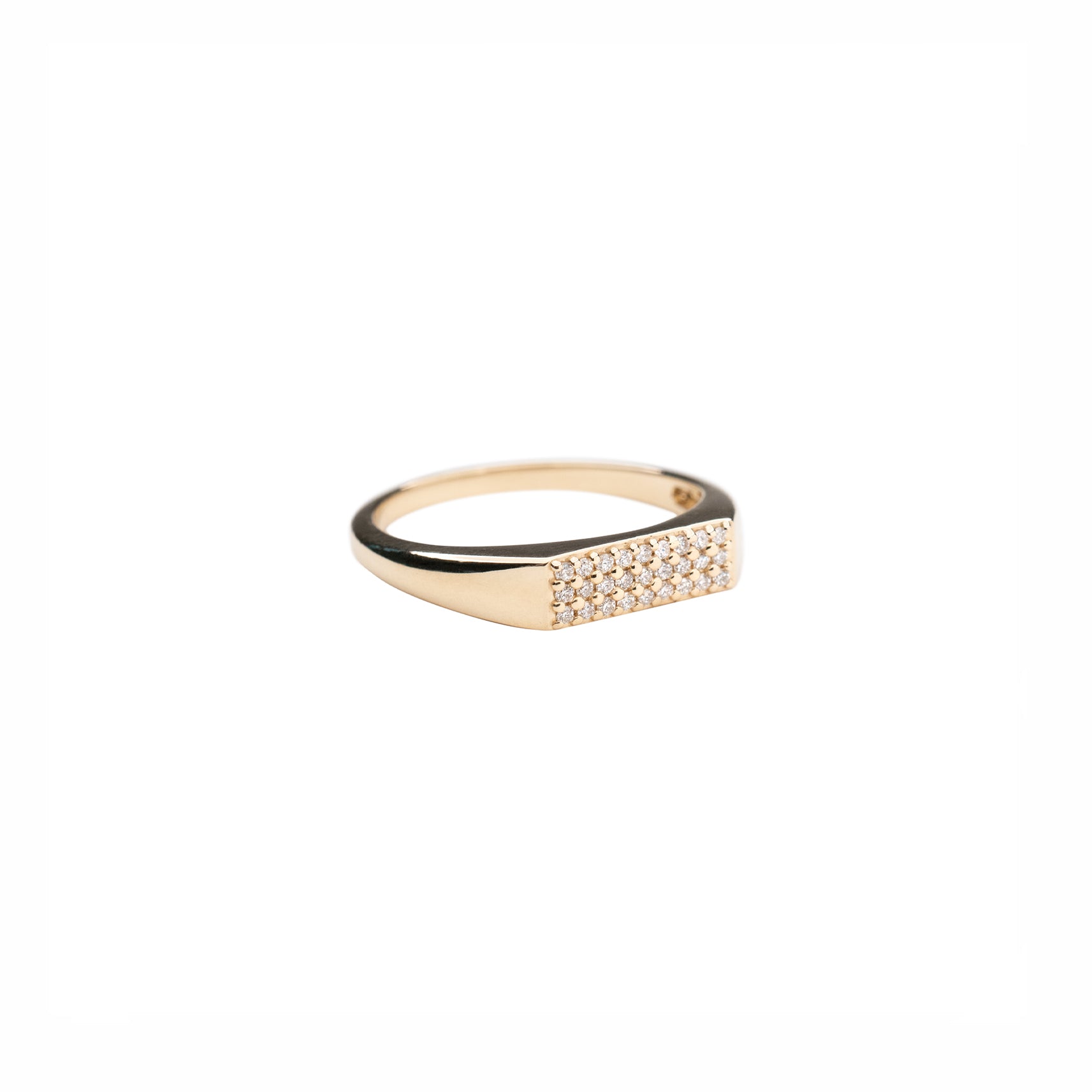 14k Rectangle Diamond Pave Signet Ring