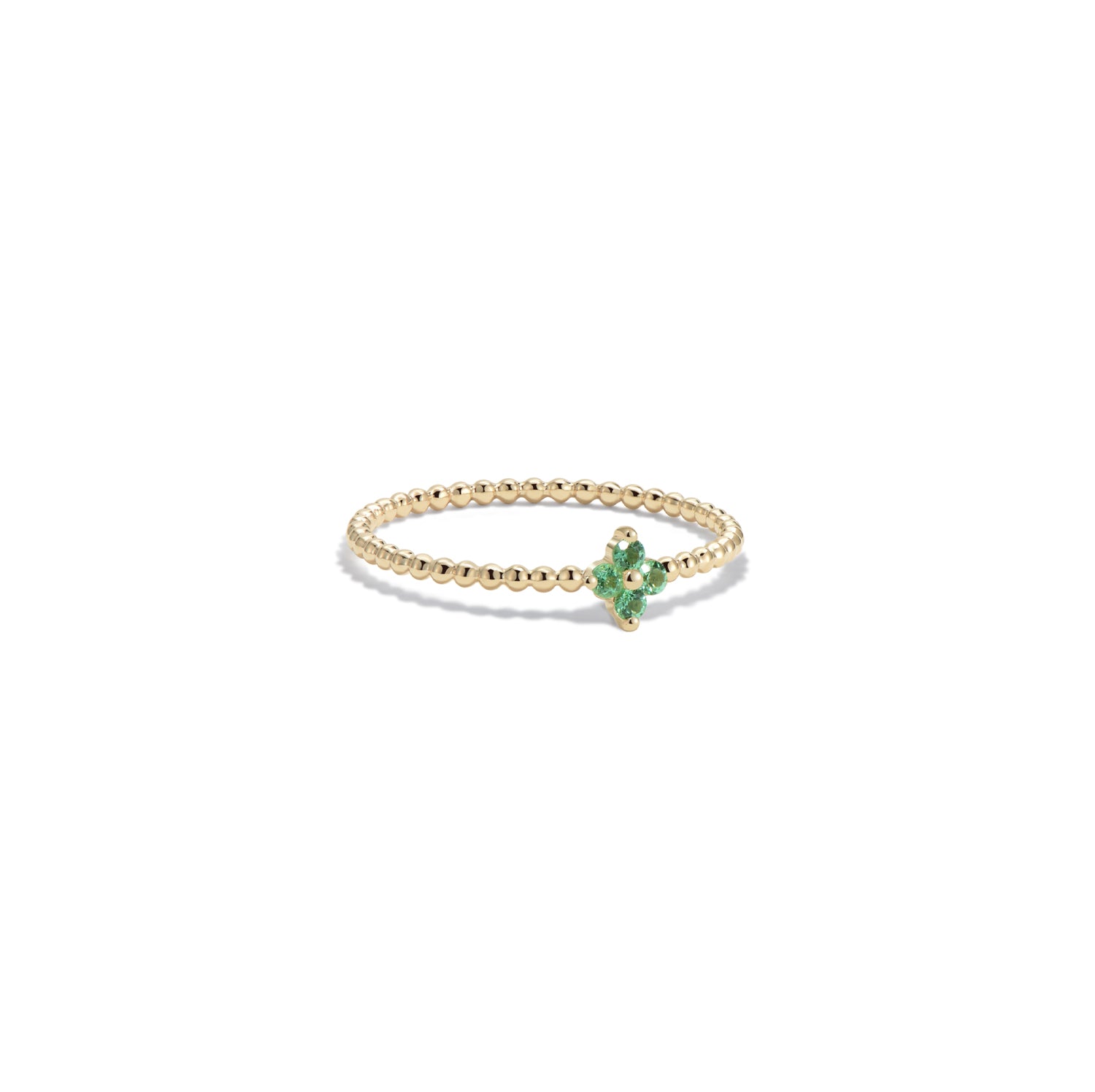 14k Beaded Emerald Ring