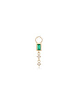 14k Emerald and Diamond Dangle Hoop Charm