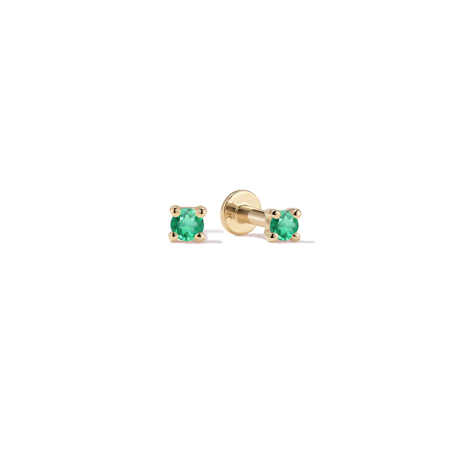 14k Little Emerald Flatback Studs