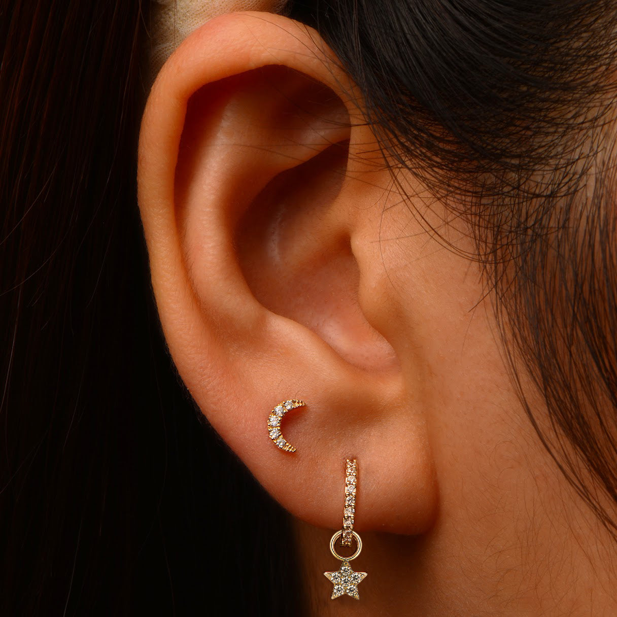 14k Diamond Star Hoop Charm