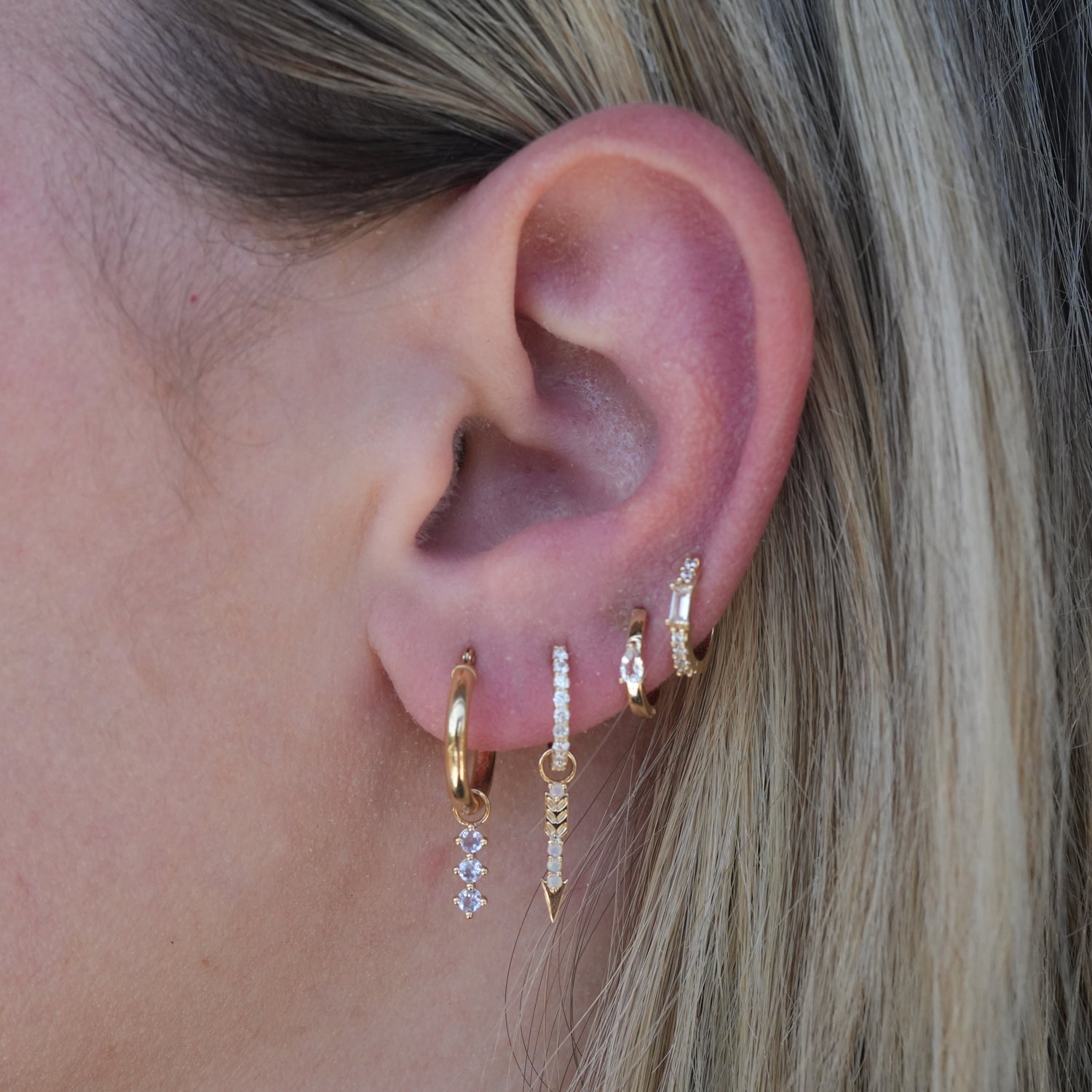 14k Opal Arrow Hoop Charm