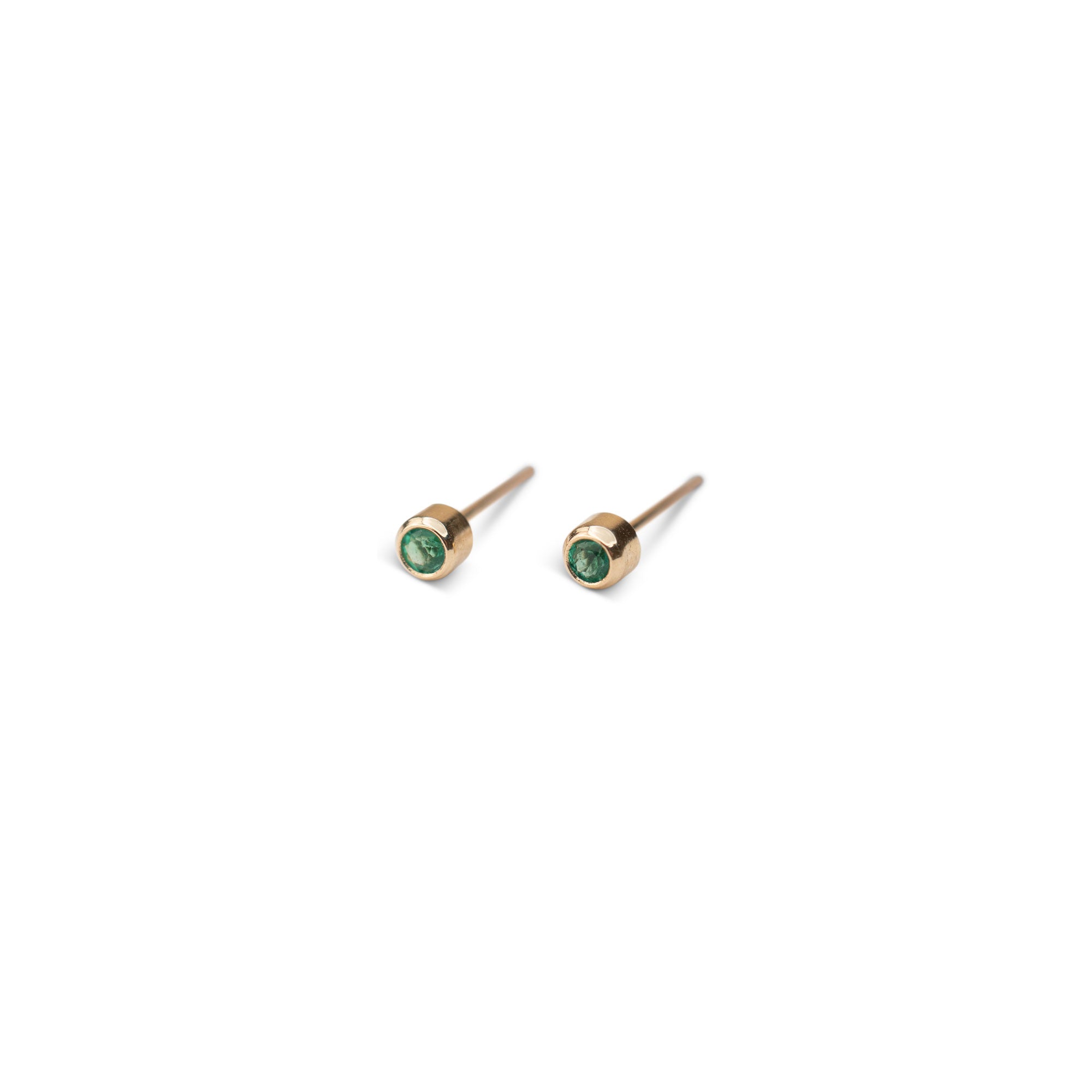 14k Little Emerald Bezel Studs