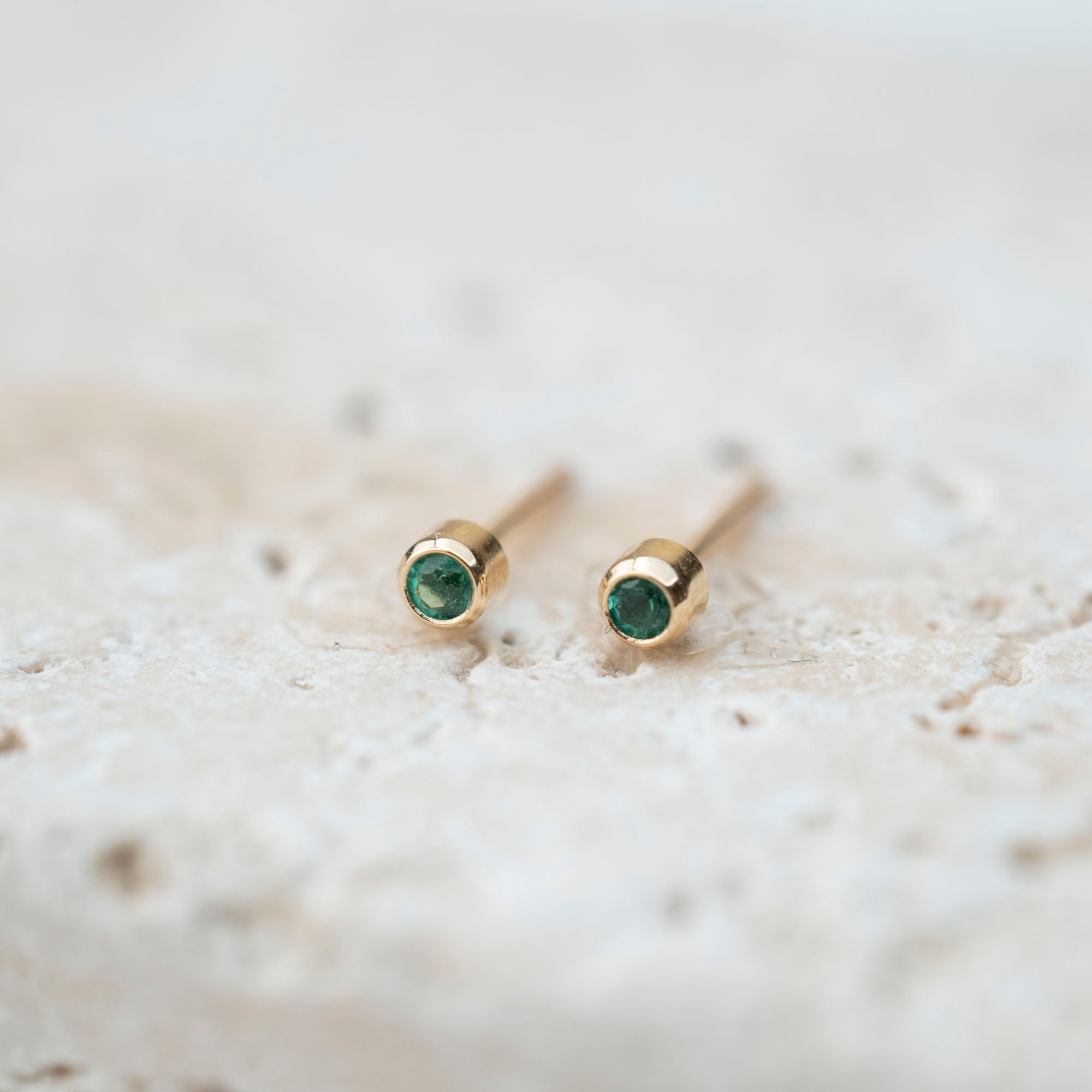 14k Little Emerald Bezel Studs