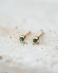 14k Little Emerald Bezel Studs