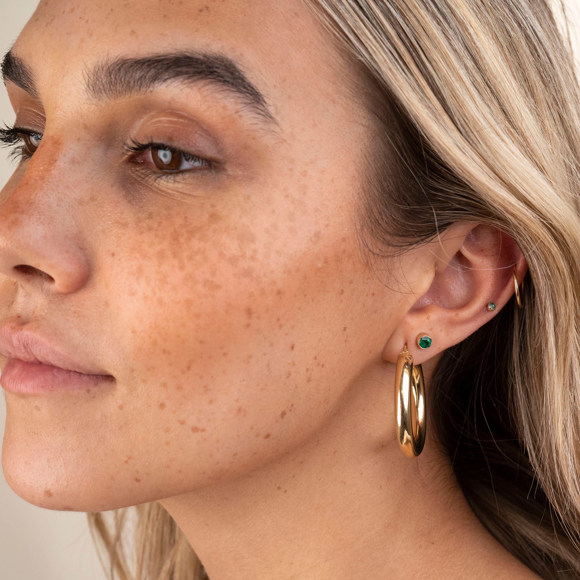 14k Little Emerald Bezel Studs