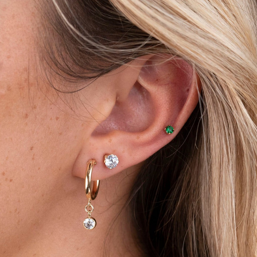 Gold Filled Crystal Studs | White
