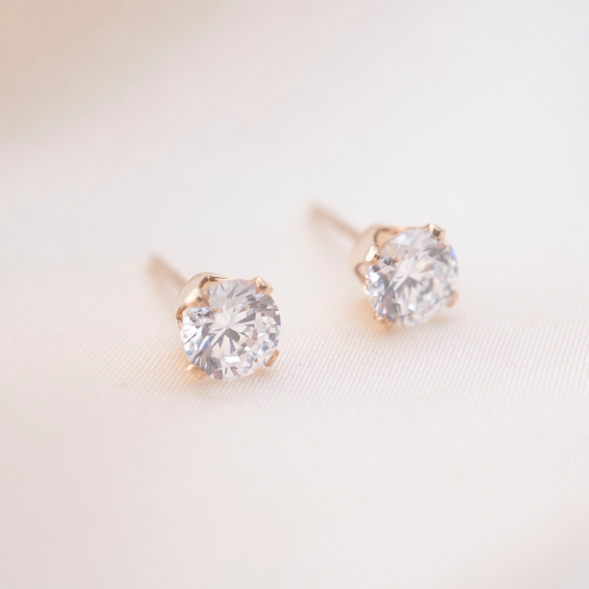 Gold Filled Crystal Studs | White