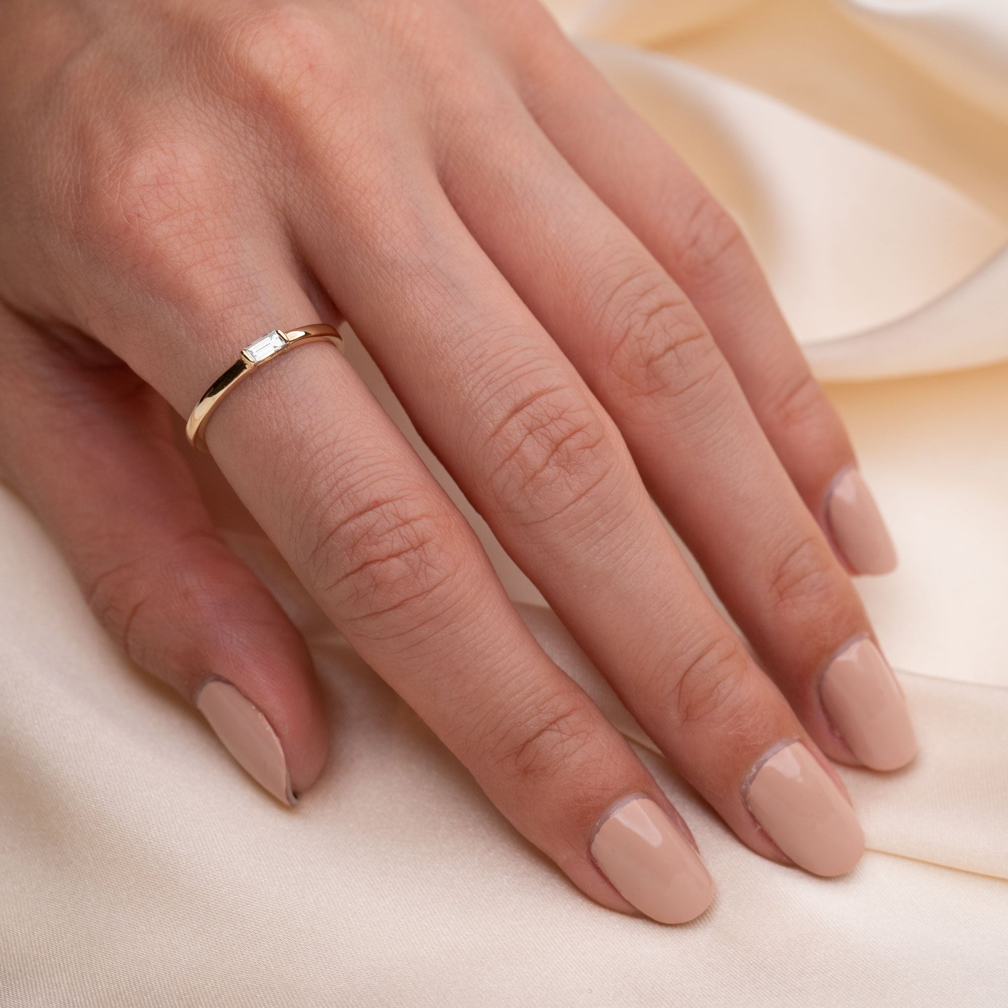 14k Gold Baguette Solitaire Ring