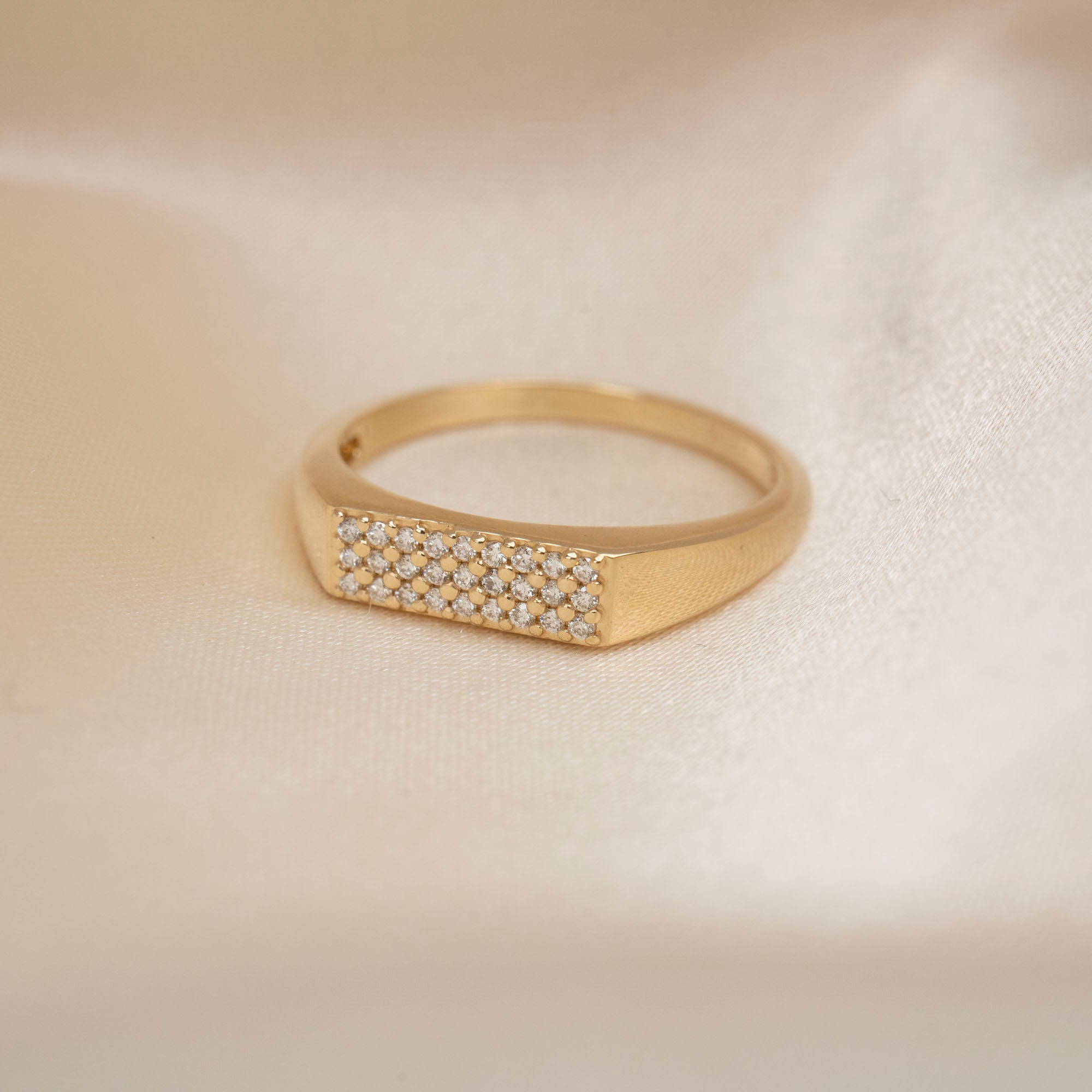 14k Rectangle Diamond Pave Signet Ring