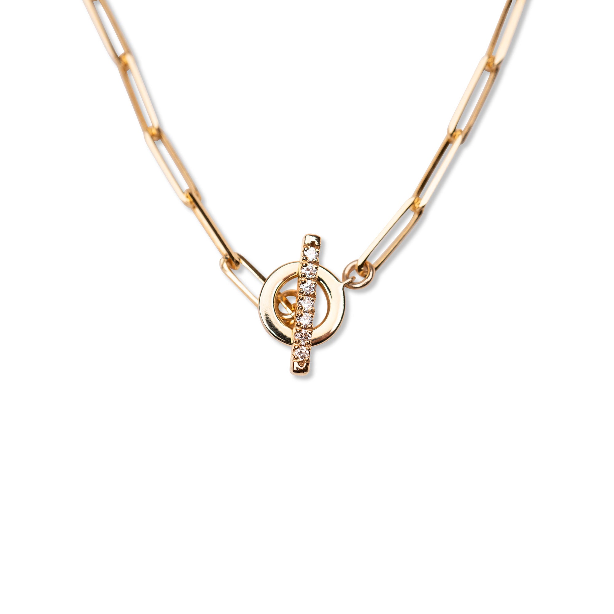 14k Diamond Toggle Paperclip Necklace .10 CTW