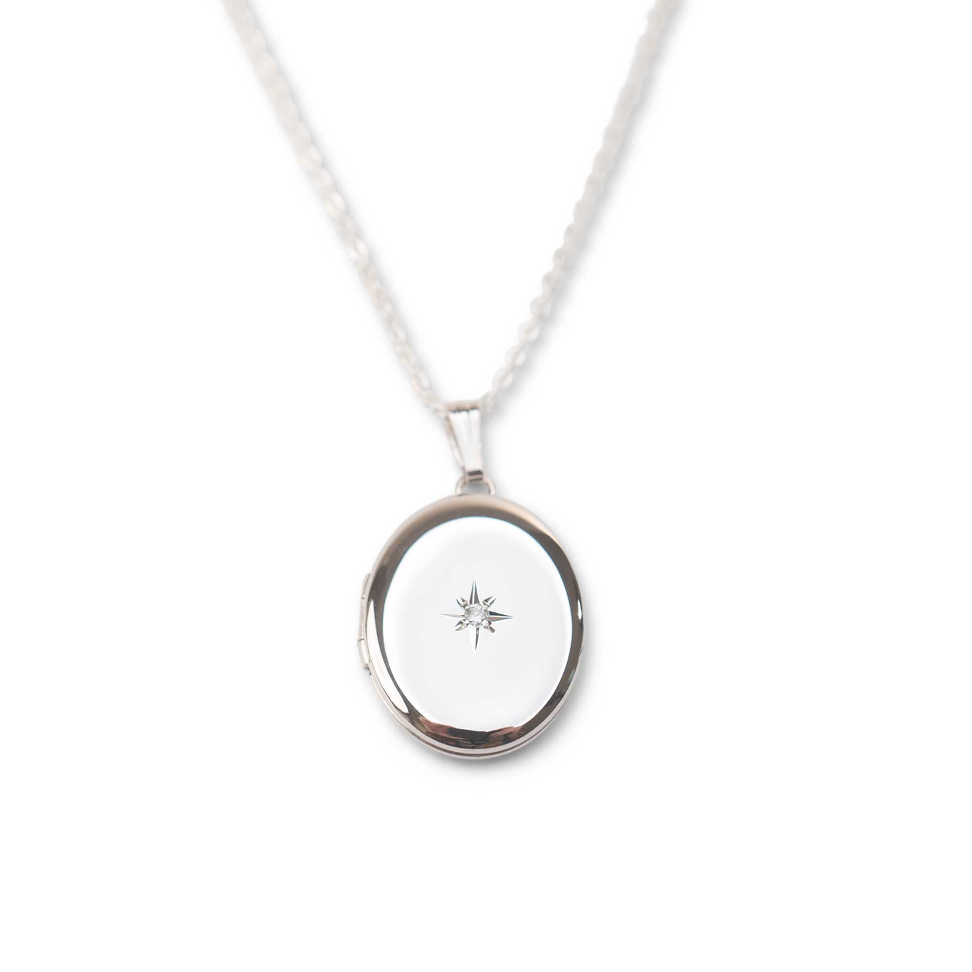 Silver Diamond Oval Locket