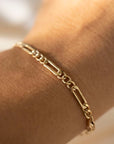 Gold Figaro Bracelet, 14k Gold Bracelet, Simple Gold Bracelet, Chain and Link Bracelet, Chain Bracelet, Gift for Her, Rectangle Bracelet