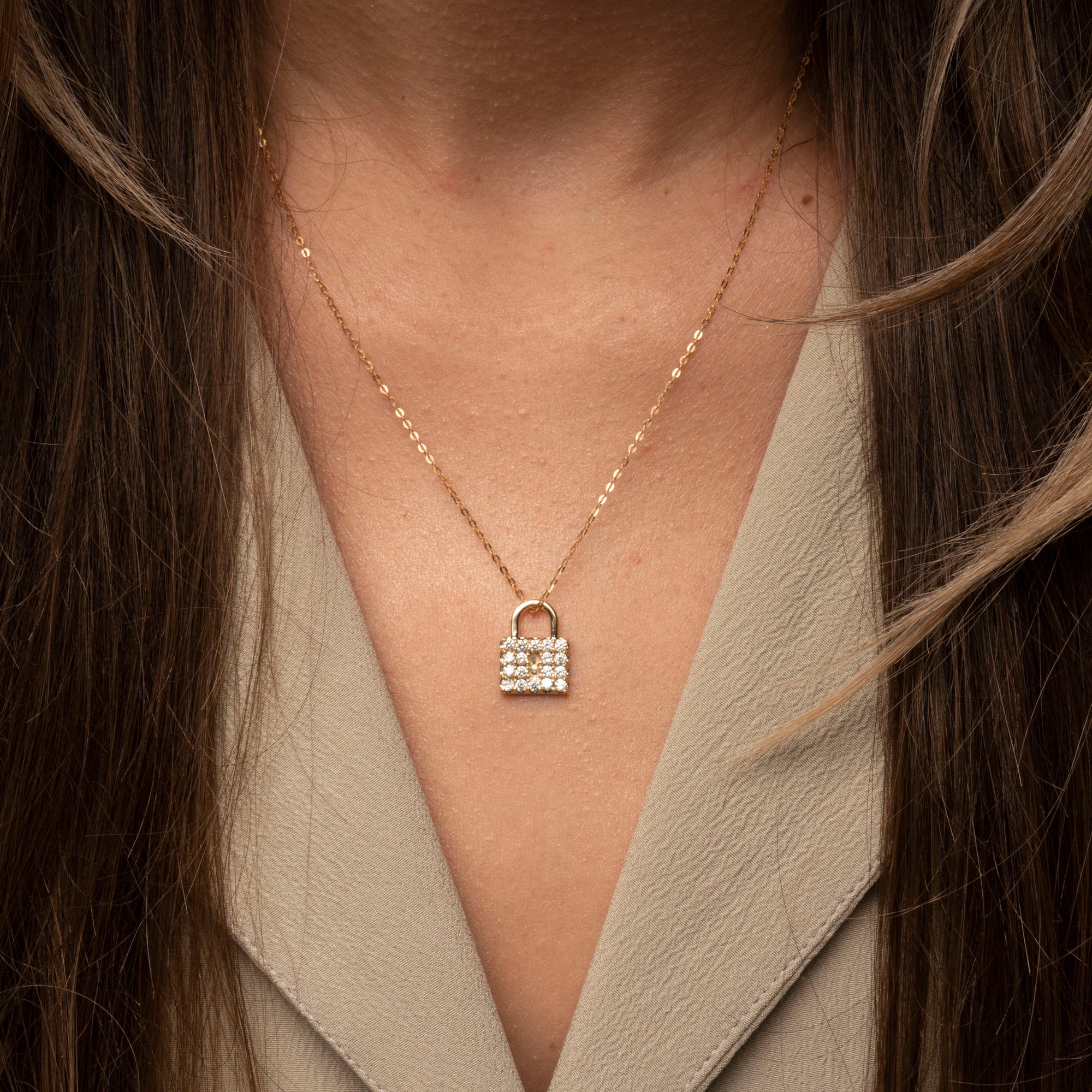 14k Diamond Padlock Necklace – RG - Main Image