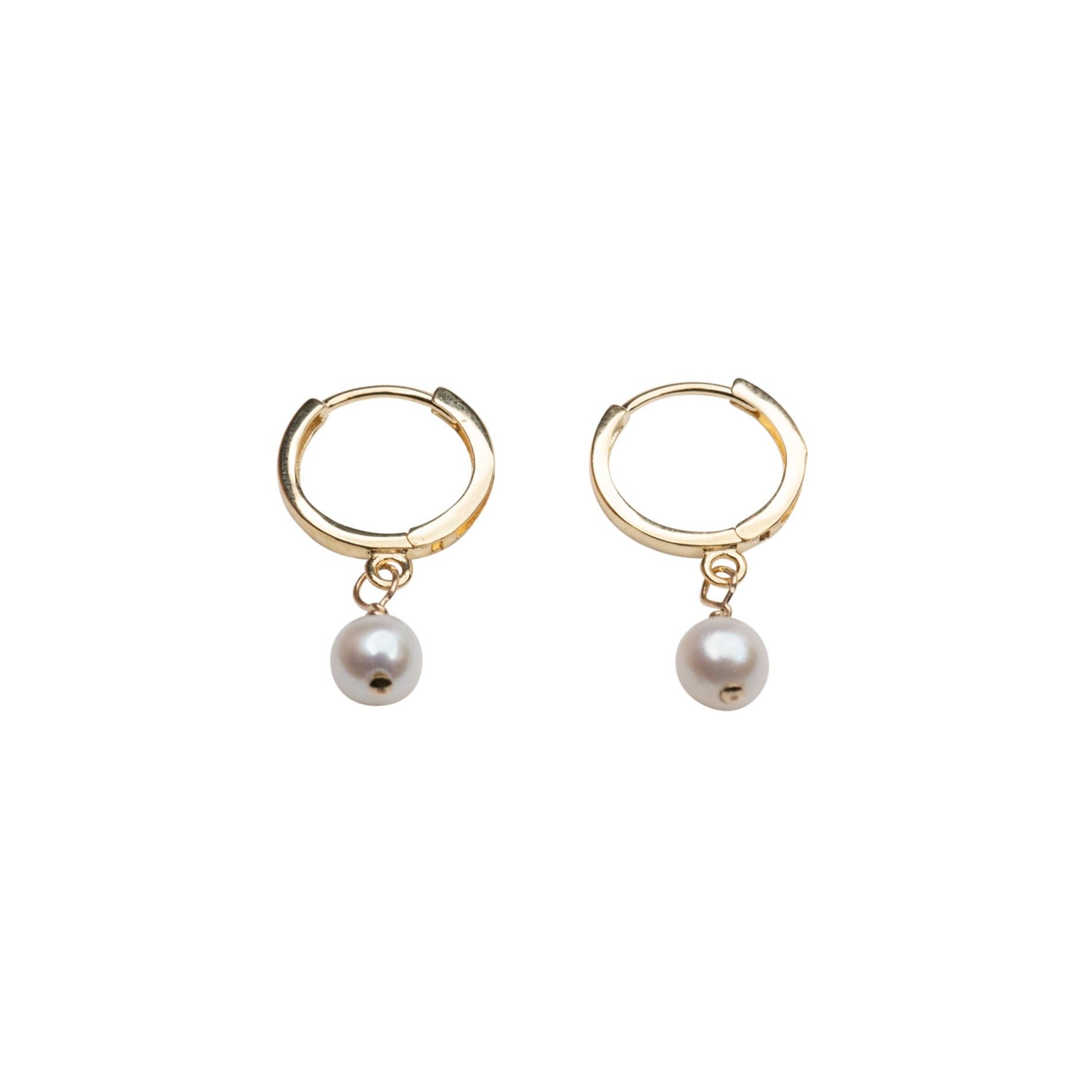 14k Pearl Huggie Hoops