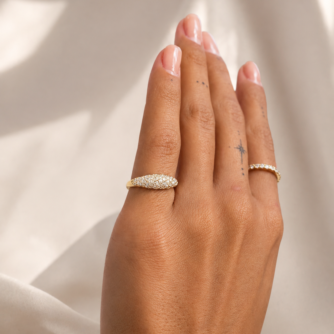 14k Little Diamond Pavé Dome Ring